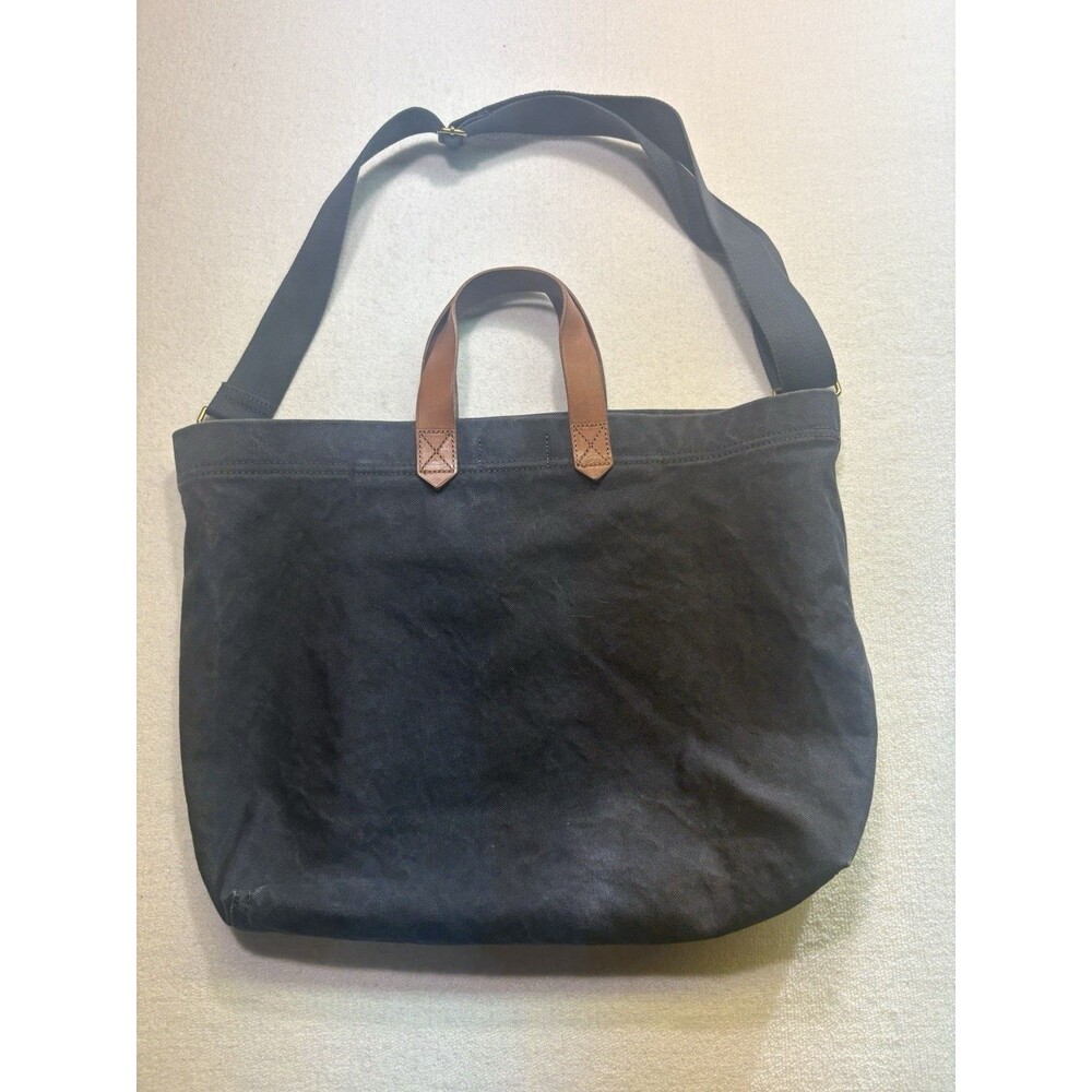 MADEWELL Transport Tote Canvas Dark Gray Leather Medium Top Handle Shoulder Bag